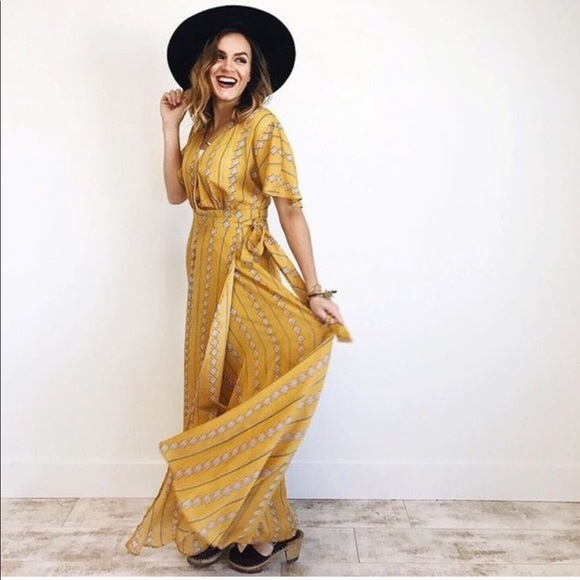 Wishlist Dresses & Skirts - Wishlist Yellow Wrap Maxi Dress, Large